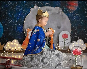 Disfraz de Principito - Capa y corona de rey personalizados para niños - Hecho a mano - Talla 0-6 años (cuello de velcro)