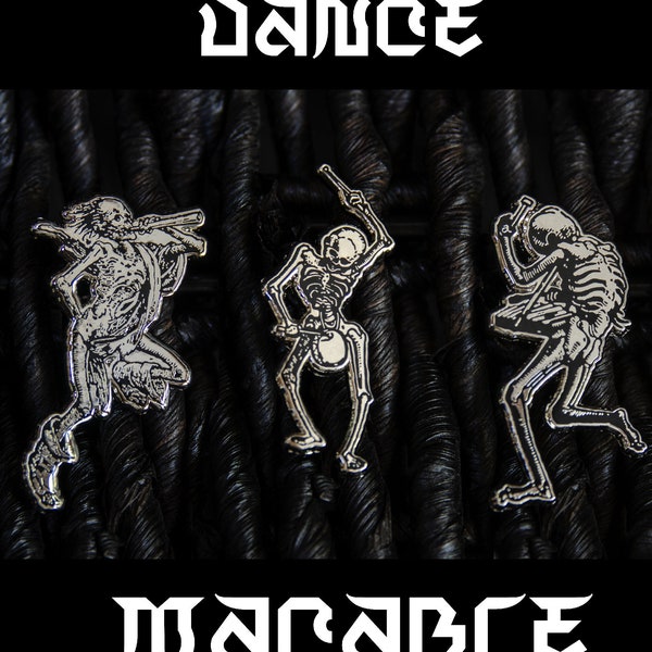Tanz Macabre Musical Mittelalter Skelette Hans Holbein Emaille Revers Pin Set Horn Xylophon Trommel Halloween
