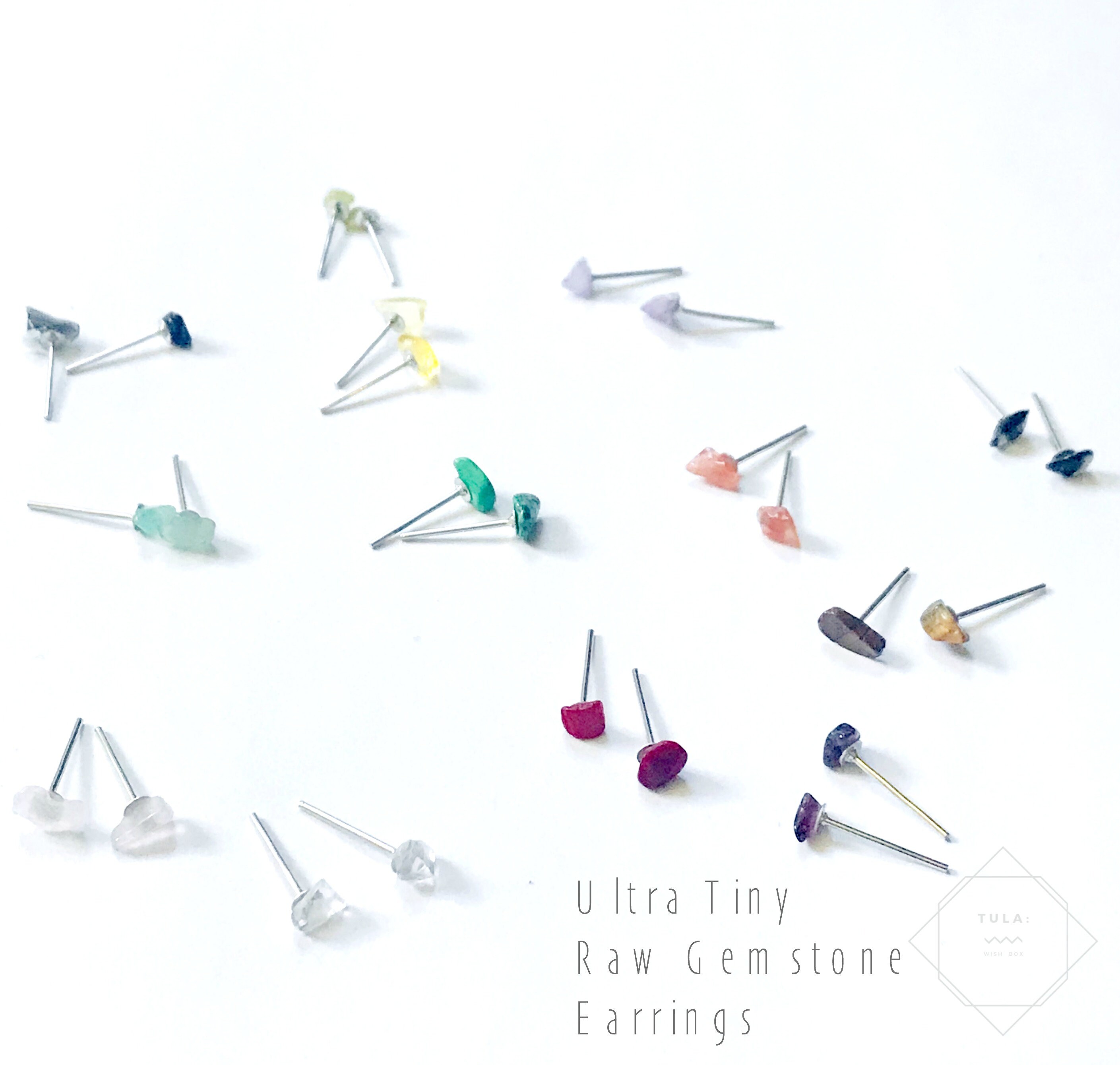 Ultra tiny raw gemstone stud earrings, raw crystal earrings, small st…