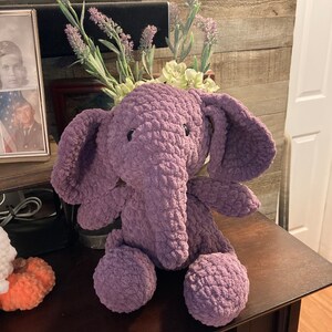 crocheted fluffy elephant snuggler squishy toy