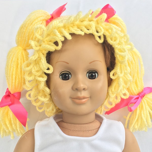 Cabbage Patch Kids Style Yellow Blond Wig Hat Halloween Crochet Size 0-12 Months or 1-5 Years