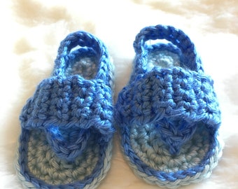 Baby Sandals Flip Flops Slip On Shoes Crochet Blue on Blue Slides Sz 3-6 Months