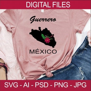 Guerrero Mexico sublimation template, sublimation t-shirt template, Guerrero digital files, customizable vector, flowers