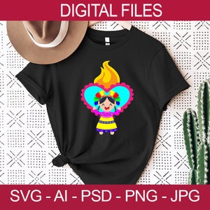 México sublimation template, sublimation t-shirt template, mexican maría, digital files, customizable vector, sacred heart