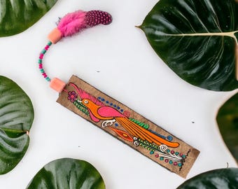 Hand-Painted Amate Paper Bookmark, Mexican Bird & Flower Art