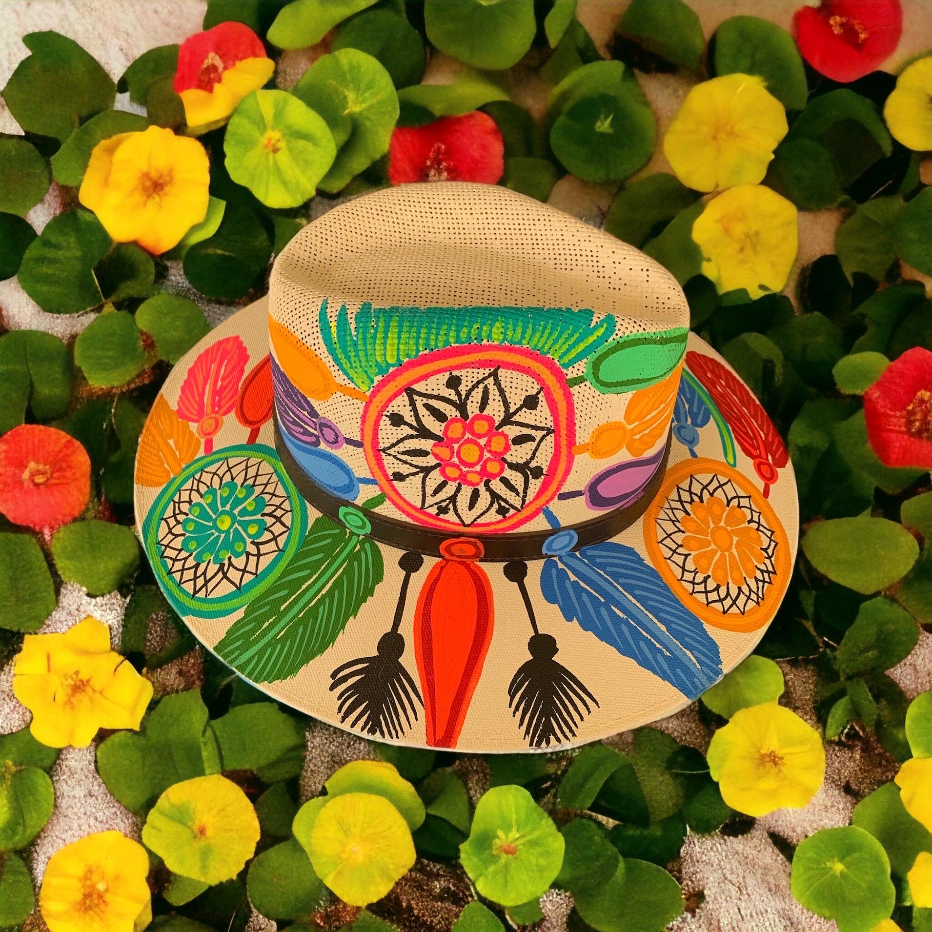 Hand-painted Dreamcatcher Fedora, Traditional Mexican Hat - Etsy display picture 1