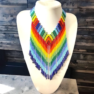 Handmade colorful necklace, woven bead necklace, Huichol necklace, Mexican necklace, handmade choker, woven bead necklace.