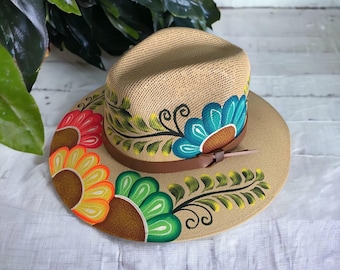 Hand-Painted Floral Fedora, Traditional Mexican Hat