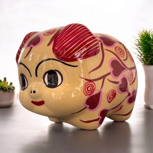 Hand-Painted Piggy Coin Bank, Folk Art, Cute & Unique Savings Gift, hand-painted gift, Mexican crafts, piggy lovers, unique gifts