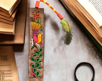 Hand-Painted Amate Paper Bookmark, Mexican Folk Art Bird Design