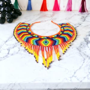 Woven bib necklace, Mexican necklace, mexico jewelry for woman, necklace mostacillas, beaded bright necklace, collar babero, collar chaquira