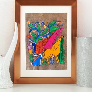 Arte Popular mexicano、Papel amate、Decoración artesanal mexicana、Decoración colorida de paredes、Papel amate pintado a mano。
