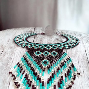 Woven bib necklace, handmade necklace, mexico jewelry for woman, necklace mostacillas, beaded bright necklace, collar babero
