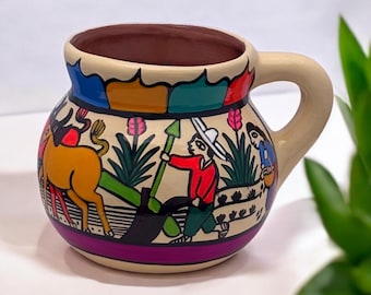 Hand Painted Clay Mug – Mexican Folk Art Coffee Cup, Artisan Ceramic by Marciano Vargas