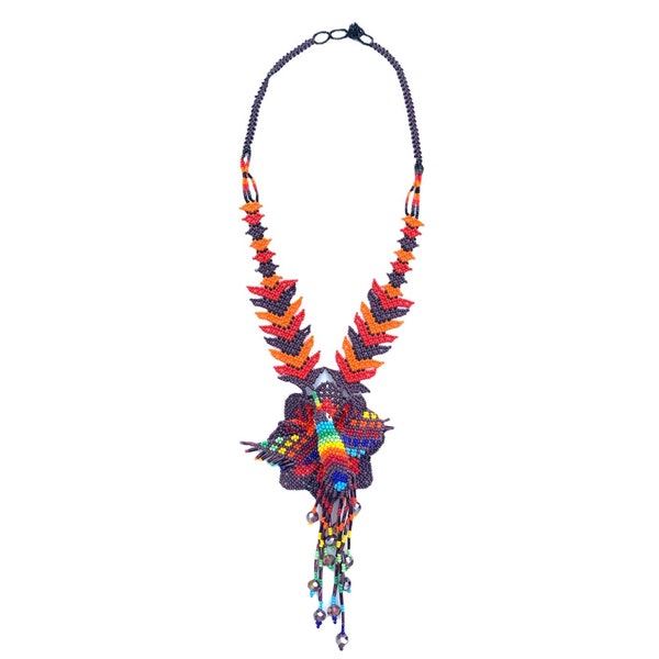 Hummingbird handmade necklace, woven necklace, necklace, beaded necklace, Mexican necklace, Huichol necklace