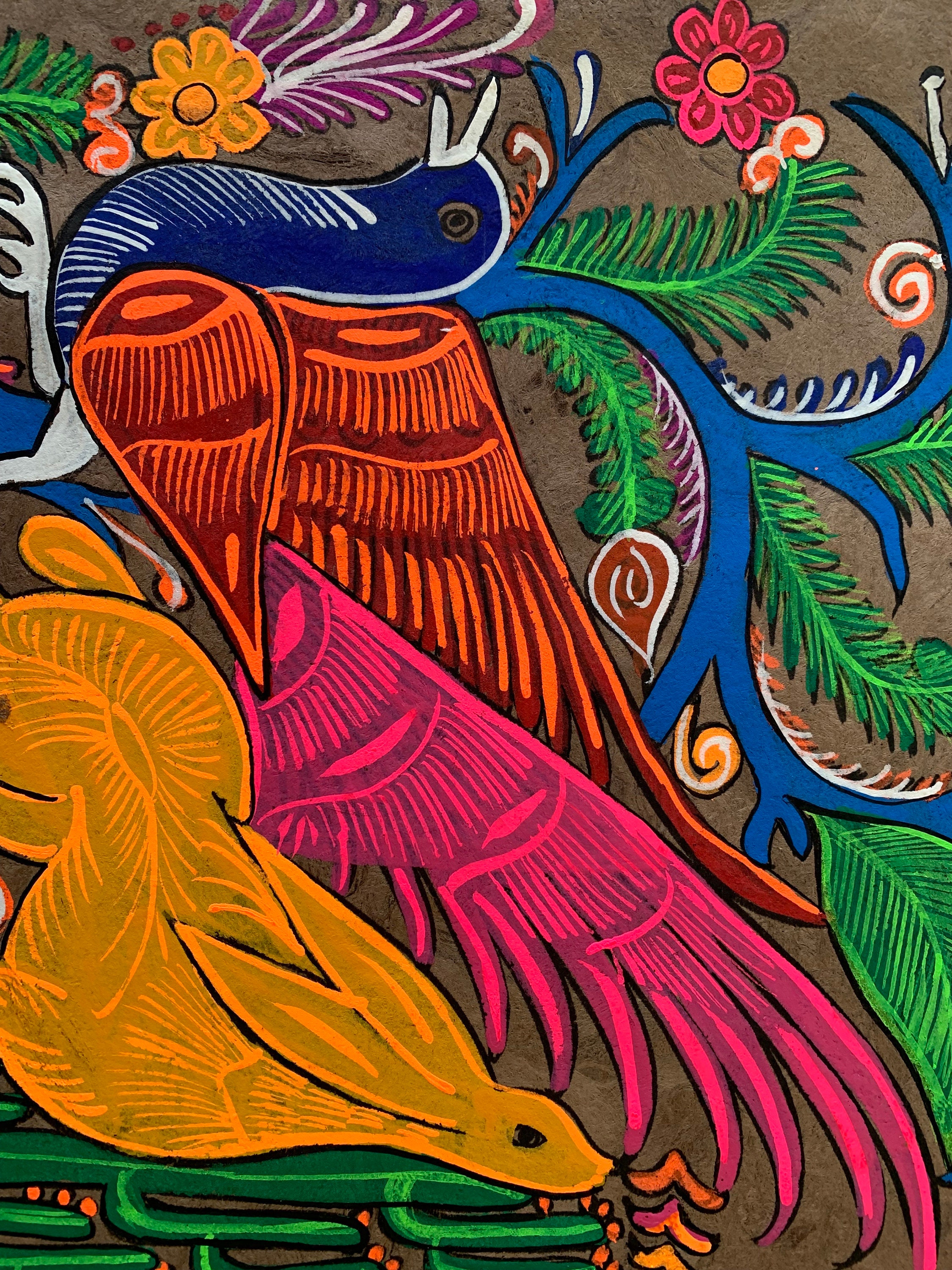 Mexican Papel Amate Painting, Folk Art Birds & Flowers - Etsy