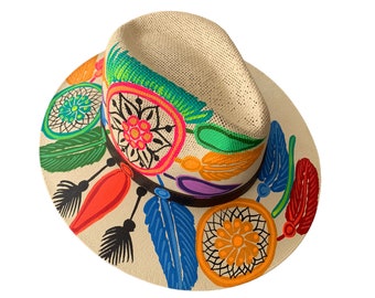 Hand-painted Dreamcatcher Fedora, Traditional Mexican Hat - Etsy display picture 1
