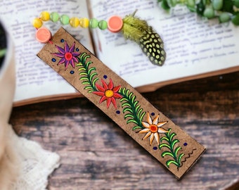 Handmade Amate Paper Bookmark, Mexican Floral Folk Art