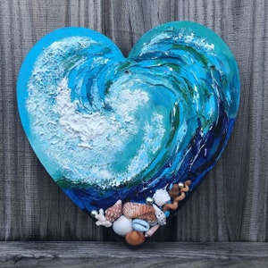 Colorful Heart Shaped Ocean Wave Original Hand Painted Wooden Plaque ...