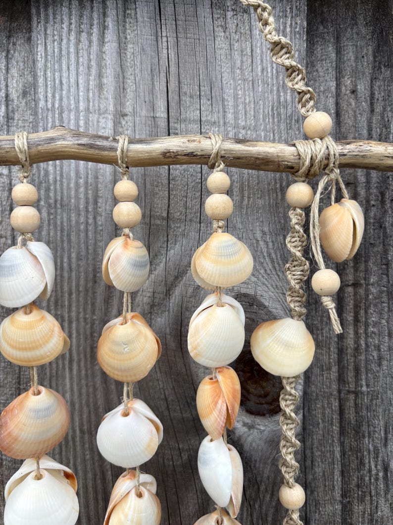 Seashells Coastal Wind Chime Mobile Driftwood Sea Shells Natural