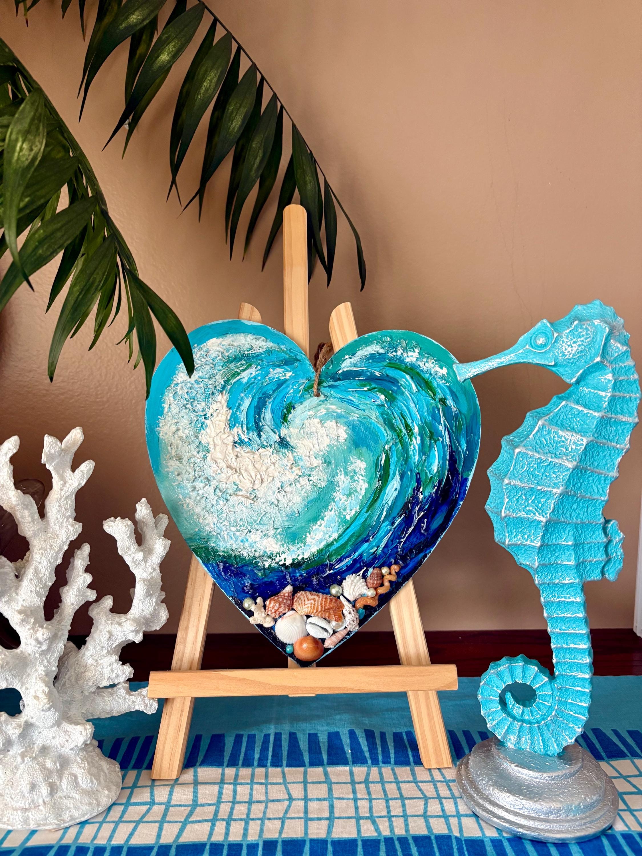 Colorful Heart Shaped Ocean Wave Original Hand Painted Wooden Plaque ...