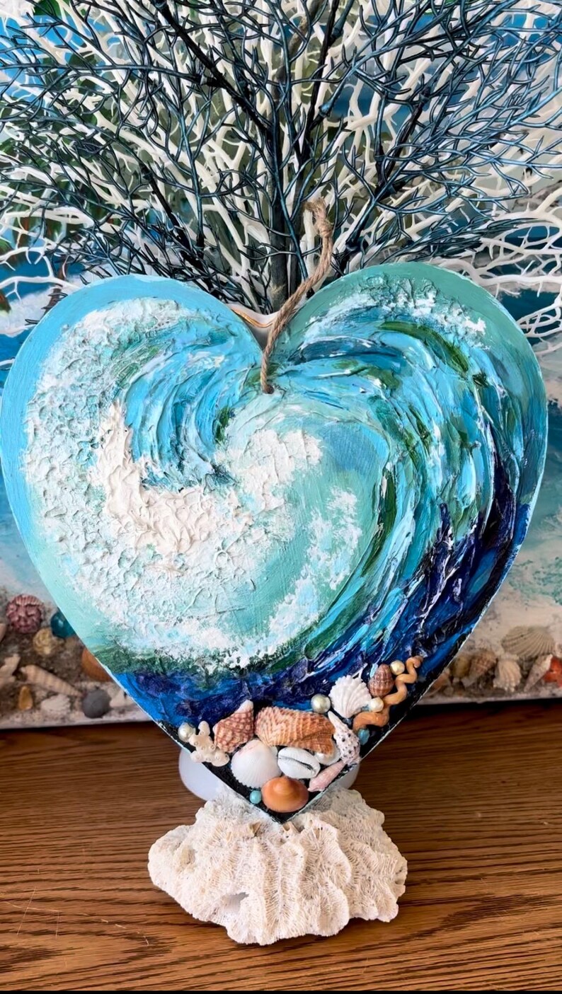 Colorful Heart Shaped Ocean Wave Original Hand Painted Wooden Plaque ...
