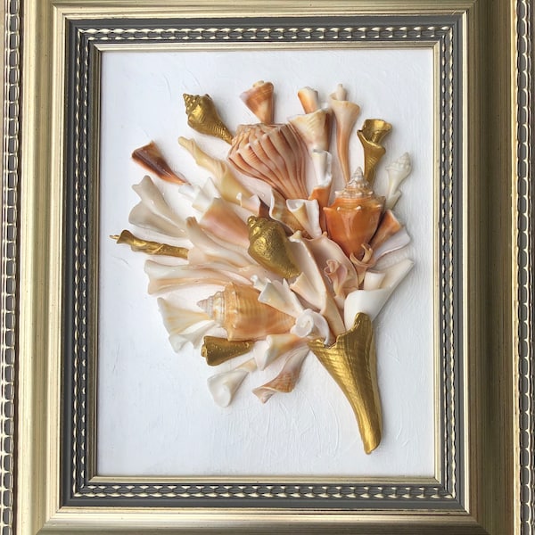 Seashell bouquet natural broken swirly weathered real shells beautiful coastal original art handpicked handmade wall tabletop decor collage