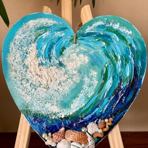 Colorful Heart Shaped Ocean Wave Original Hand Painted Wooden Plaque ...