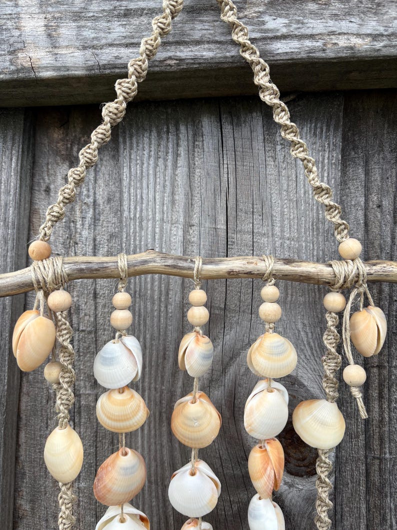 Seashells Coastal Wind Chime Mobile Driftwood Sea Shells Natural