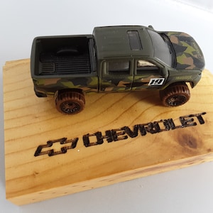 Chevrolet Silverado Diecast Desk Plaque with Laser Burned Logo - Unique art for garage, shop, office, desk or man cave #AE-298