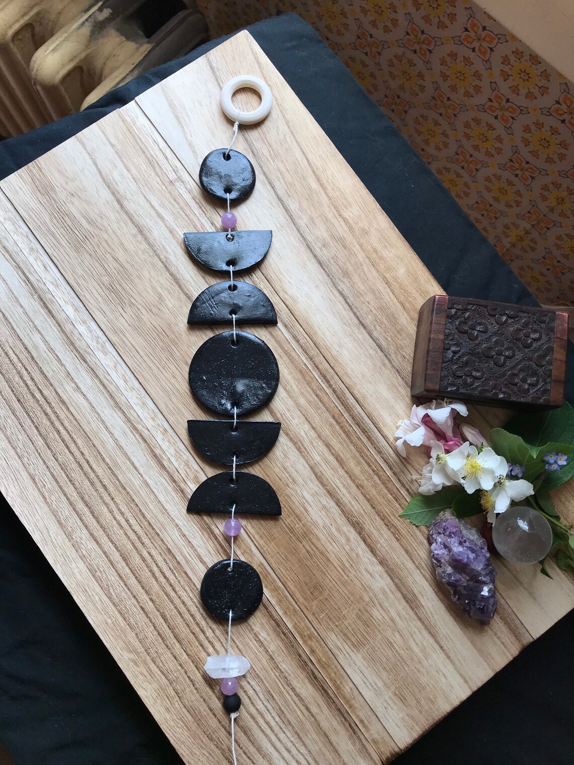 Moon Wall Hanging // Polymer Clay Moon Hanging // Crystal Moon Etsy