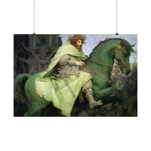 Enchanting 'The Green Knight' Satin Poster: Mythical Medieval Art for Nature, Fantasy & History Lovers image 3