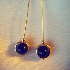 Lapis lazuli and gold/vermeil drop earrings in minimalist style, 1.5 drop Orbits series image 1