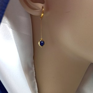 Lapis lazuli and gold/vermeil drop earrings in minimalist style, 1.5 drop Orbits series image 8