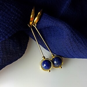 Lapis lazuli and gold/vermeil drop earrings in minimalist style, 1.5 drop Orbits series image 3