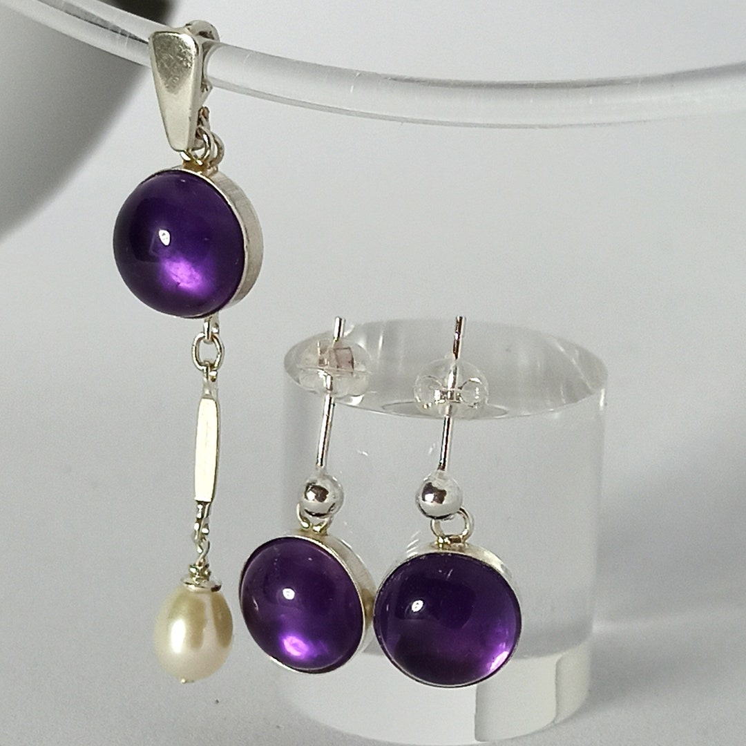 Elegant Minimalist Amethyst Stud Earrings and Amethyst Necklace Pendant ...