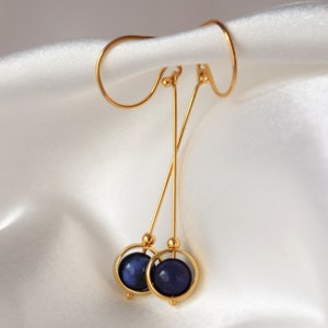 Lapis lazuli and gold/vermeil drop earrings in minimalist style, 1.5 drop Orbits series image 6