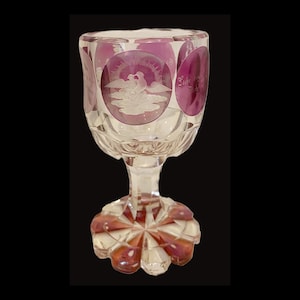 Antique Biedermeier Ruby Glass Friendship Goblet, Bohemian Hand-Cut Crystal