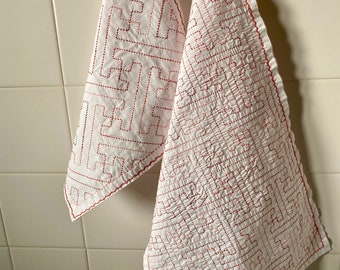 Sashiko Japanese Embroidery Towel *Hana-Fukin* Set of 2 Saya Brocade Pattern