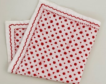 Sashiko Japanese Embroidery Towel *Hana-Fukin* Red Rice Stitch
