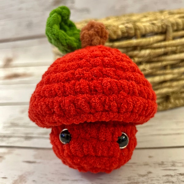 Abby Apple Crochet stuffed Fidget Toy Plush red delicious Apple friend with Popping Apple Top cute gift Handmade Finished Plush