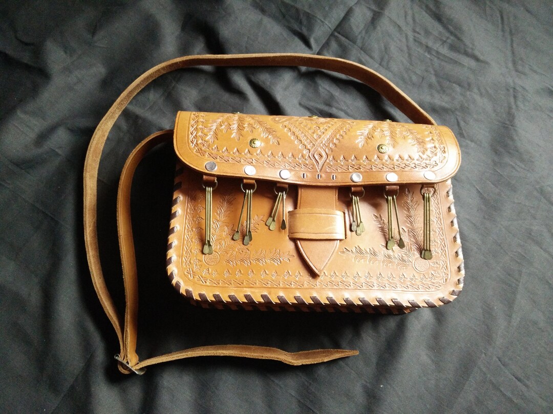 Tooled Latigo Leather Shoulder Bag Handbag Ladies Leather Etsy