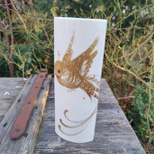 beautiful large Fürstenberg vase with gold bird design, 60s, 70s white modernist vase