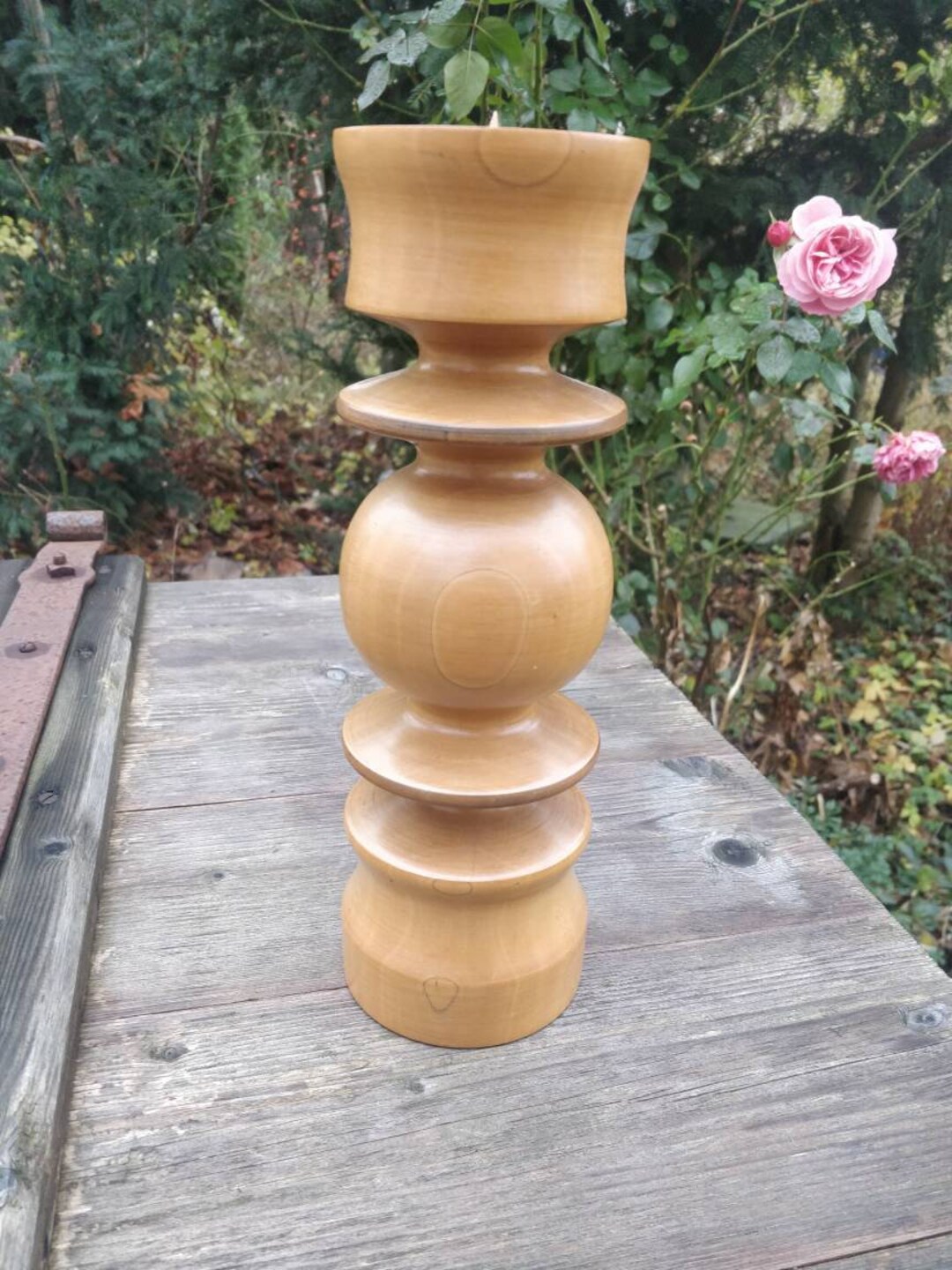 Vintage Wooden Candlestick Holder Candle Holder Turned Etsy