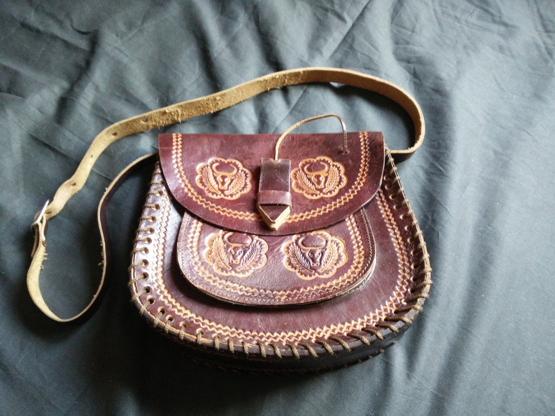 Tooled Latigo Leather Shoulder Bag Handbag Ladies Leather Etsy