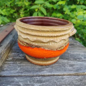 60er Jahre Übertopf 424/15 oder 426/15 von steiler, westdeutsche Keramik, orange braun