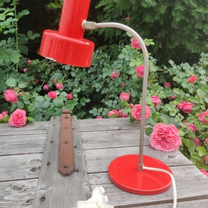 70s GDR desk lamp elma, red table lamp , metal desk lamp