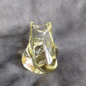 Yellow Glass Vase, zelezny Brod, sklo Union, Miroslav Klinger , ca 1950s, Modernist bohemian glass
