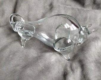Vintage Glass Bull sculpture, clear Glass, mid century