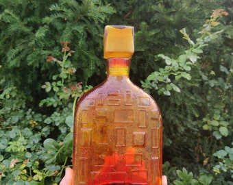 Amber Brown empoli bottle, squad 11, glass decanter from Italy, brutalist design, not perfect